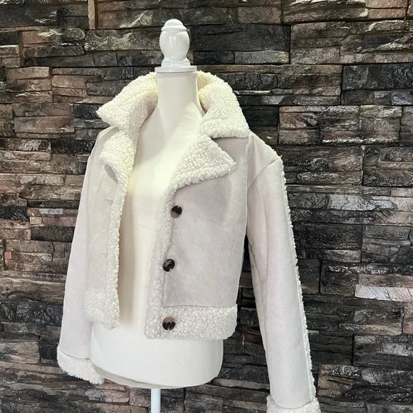 Wild Fable Cream Teddy Jacket with Button Closure - Picture 6 of 12